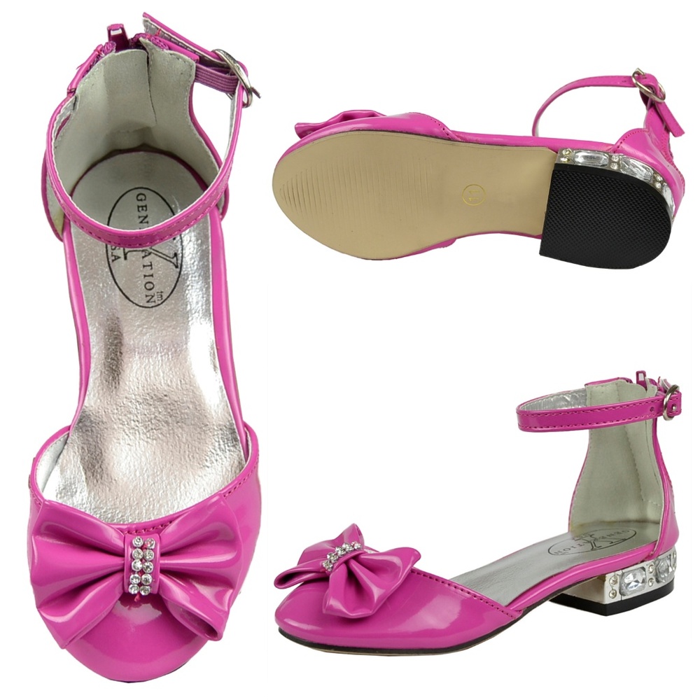 Kids Dress Shoes Metallic Rhinestones Heels KLOW-1